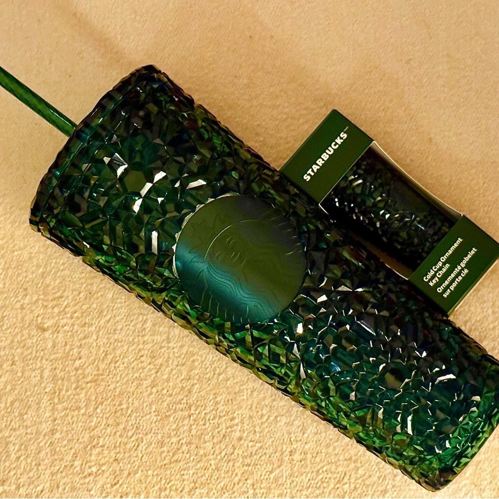 NWT💚Starbucks Spring 2026 Emerald Gemstone Jeweled Tumbler Keychain Ornament Set